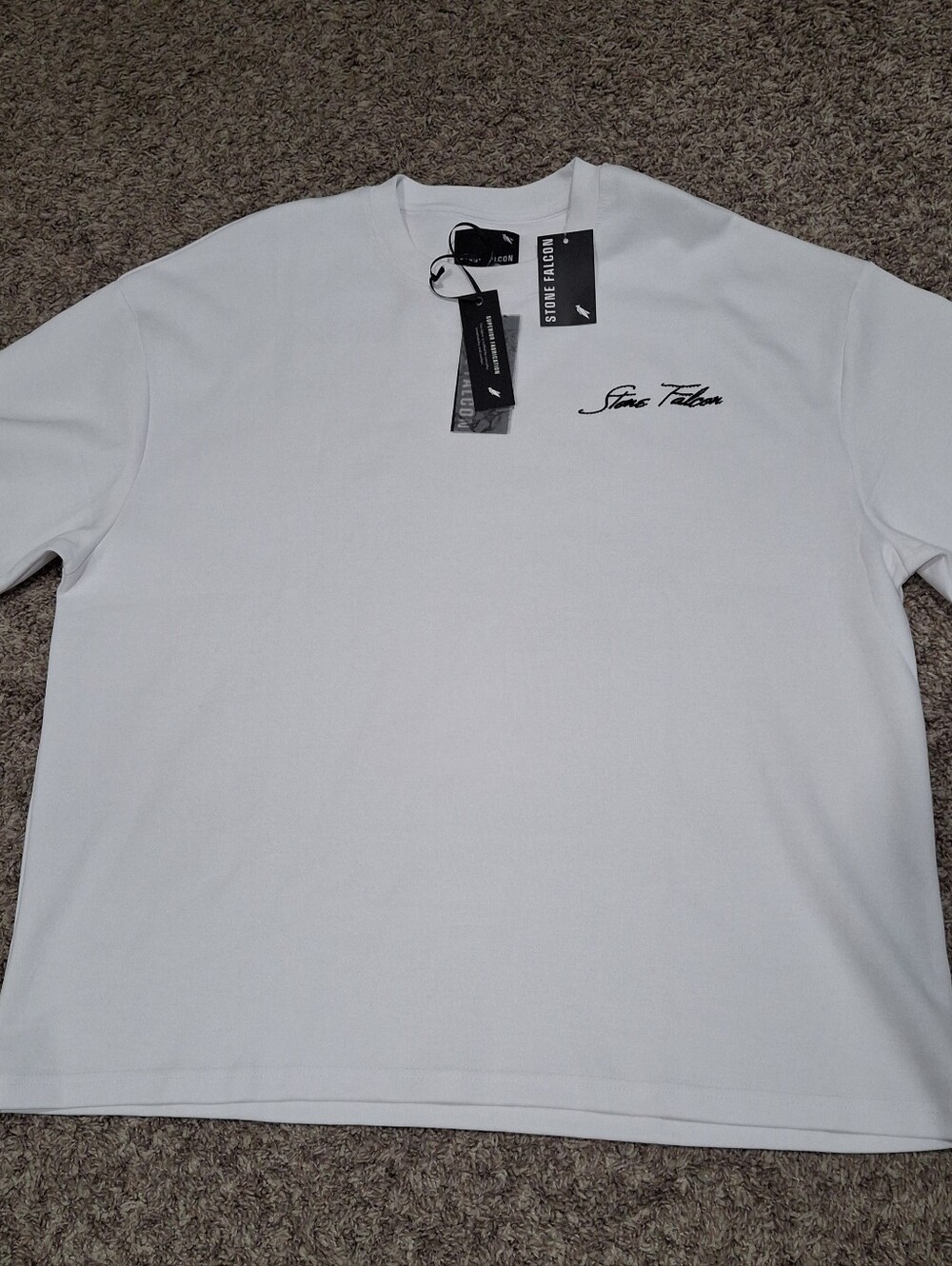 Stone Falcon White Logo Graphic  T Shirt Size Large NWT